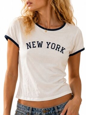 New York White and Blue Penny Tee Short Sleeve
